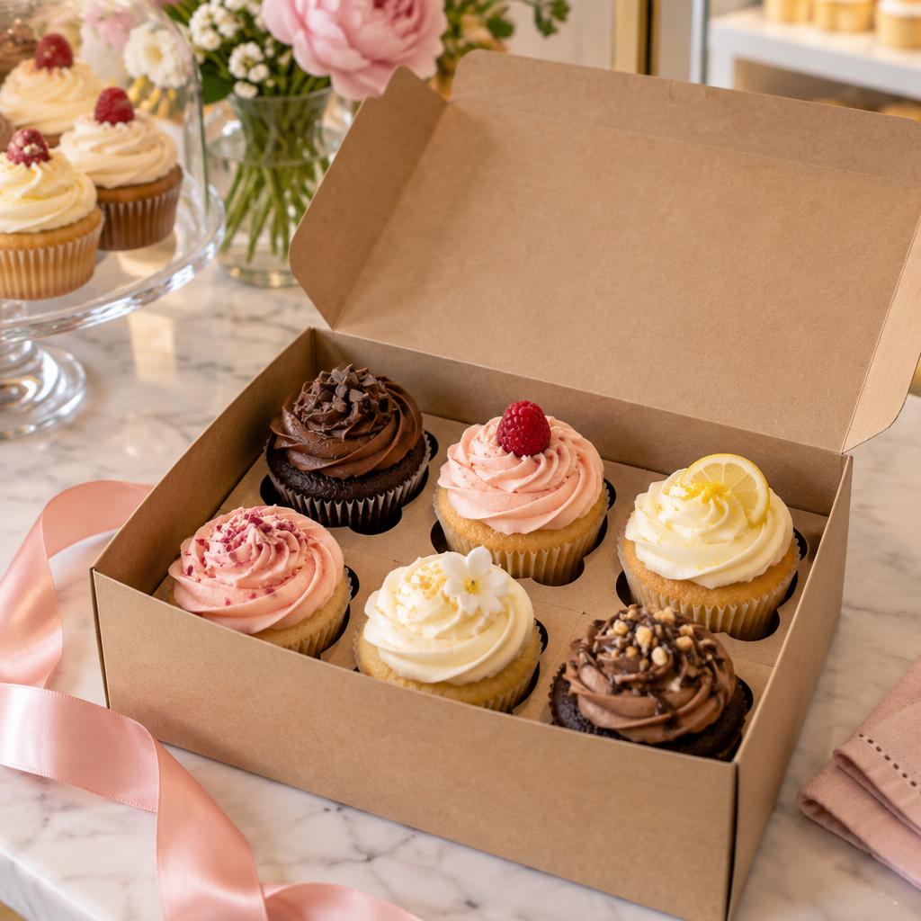 Assorted cupcake gift box with ribbon