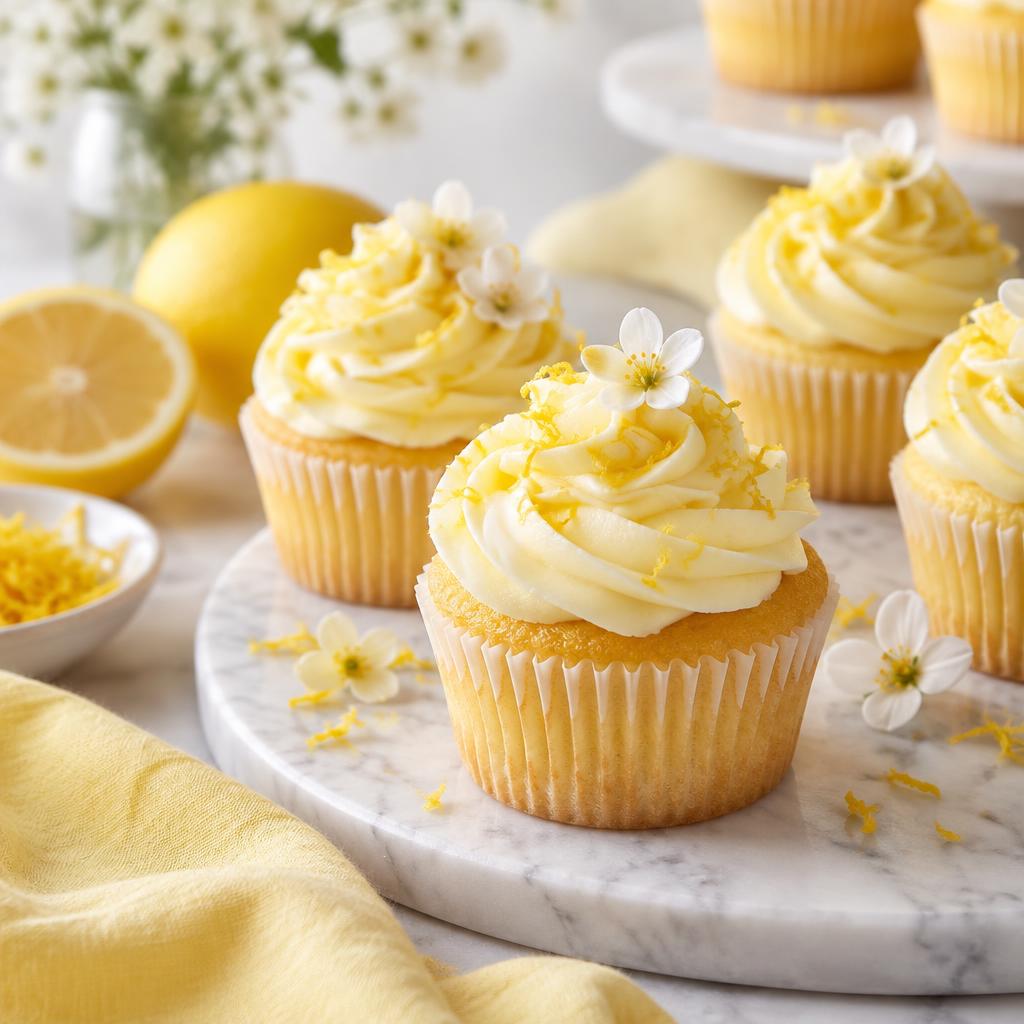 Bright lemon cupcakes with delicate blossoms