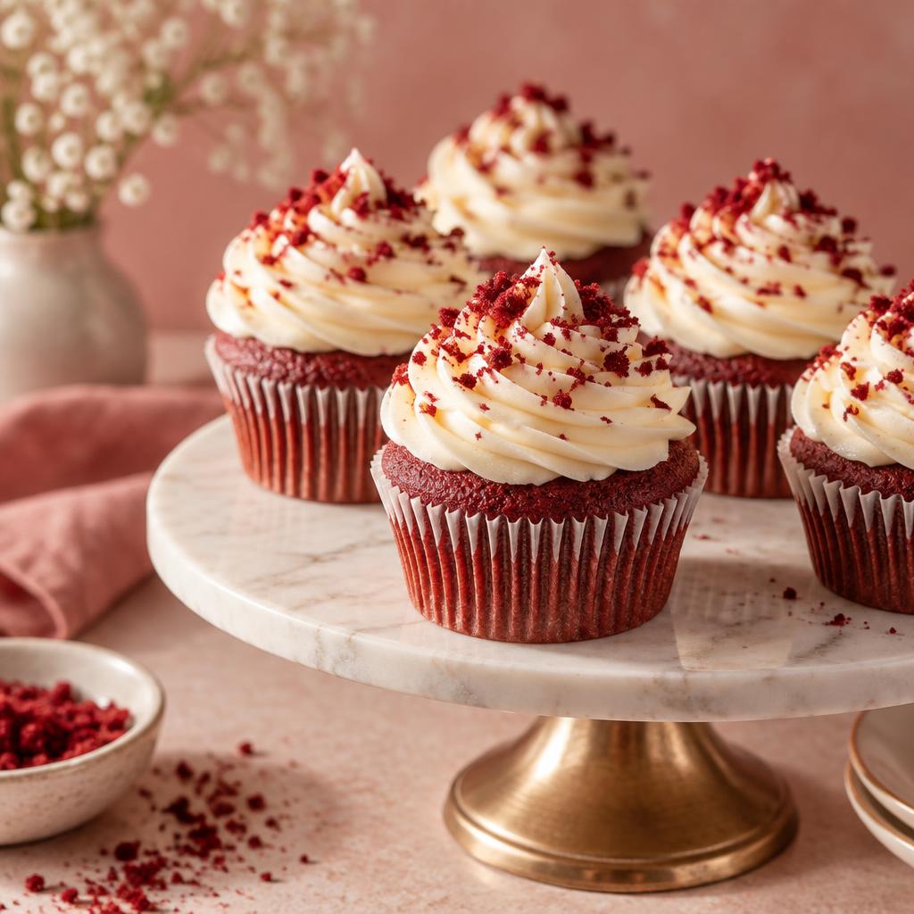 Red velvet cupcakes with cream cheese frosting
