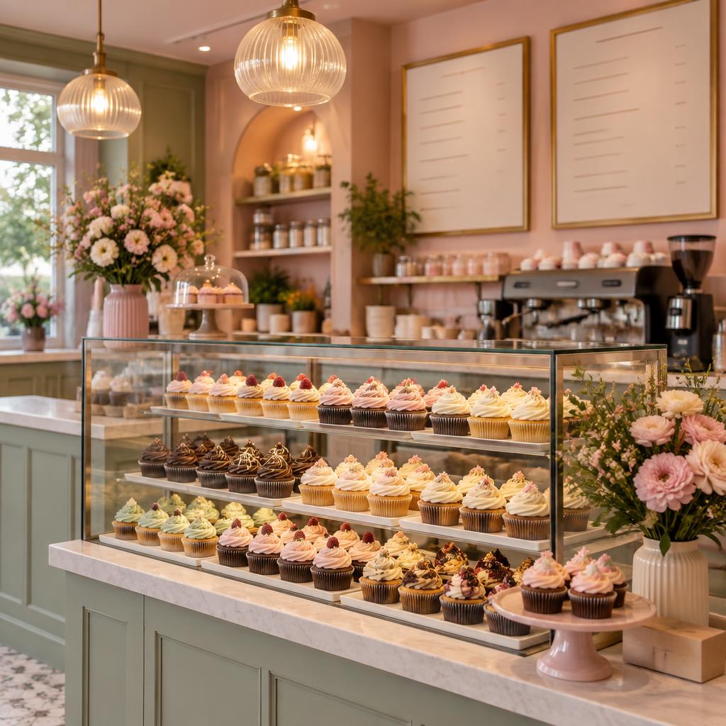 Welcoming cupcake shop display counter