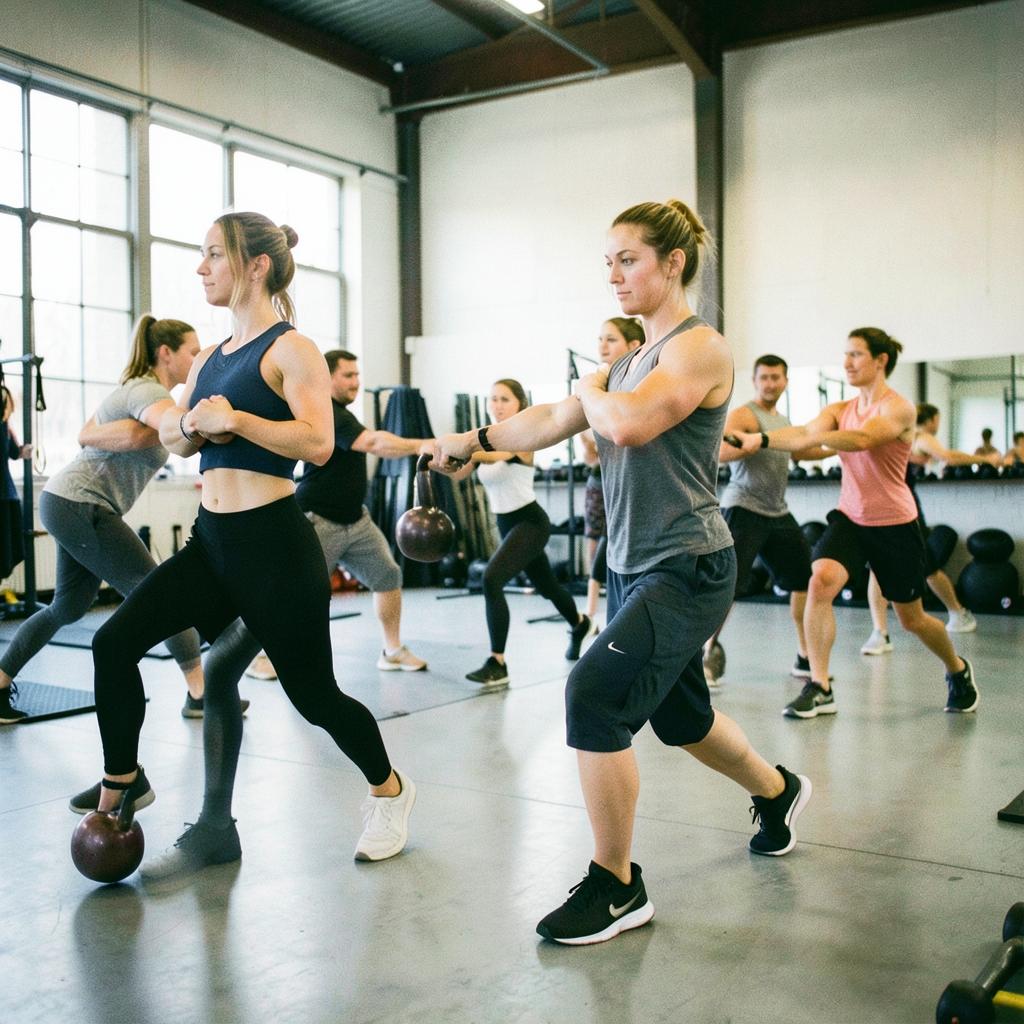 Group kettlebell class in progress