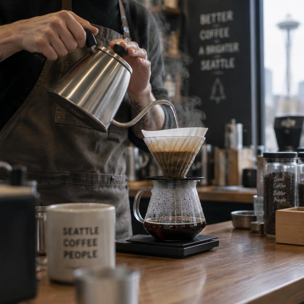 Barista pouring a V60 pour-over